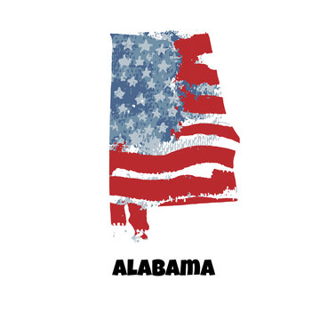 State of Alabama. United States Of America. Vector illustration. Watercolor texture of USA flag.