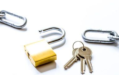 concept data protection metal chain on white background
