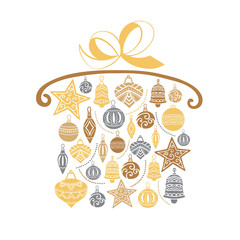 Christmas gift, sketch drawing for your design, greeting card, Christmas icons