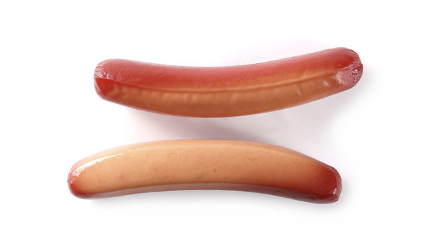 Foul hot dogs isolated on white background, top view