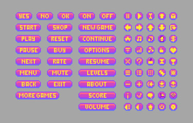 Pixel art bright buttons. Decorative GUI elements.