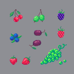 Pixel art style berries set.