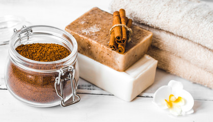 Preparation for spa treatments on white background