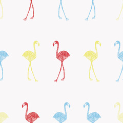 Multicolor  flamingo in pencil seamless white background