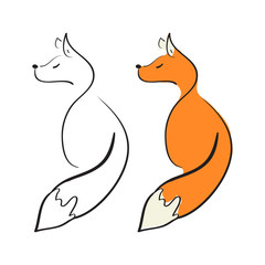 A Fox. Doodle. Sign, symbol, logo. Black-and-white picture and color. On a white background.