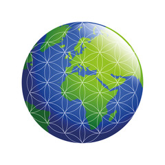 blue and green earth with flower of life vector illustration EPS10