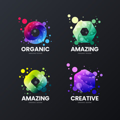 Modern creative abstract organic vector corporate identity logo sign isolated on dark. Premium quality multicolor logotype emblem illustration set. Fashion colorful natural badge design layout bundle.