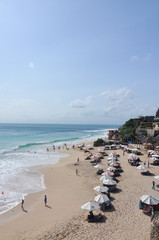 beach with umbrellas