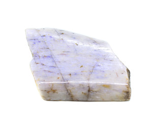 Natural polished belomorite stone on a white background isolated