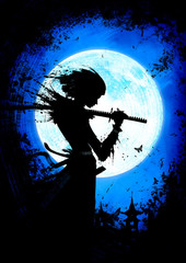 A young samurai girl with katana © warmtail