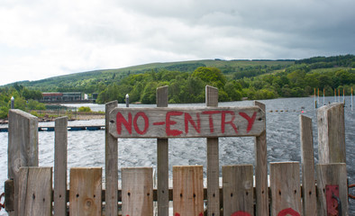 No Entry Sign with Loch as background