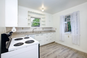 Pure white kitchen room after remodeling