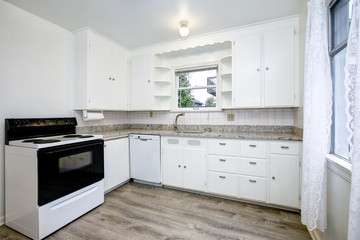 Pure white kitchen room after remodeling