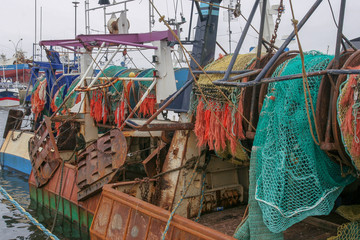Guilvinec France, 10 15 2018. Fish boats, trawlers in Guilvinec harbor. Brittany France