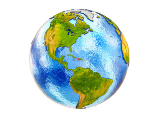 Haiti on 3D model of Earth with country borders and water in oceans. 3D illustration isolated on white background.