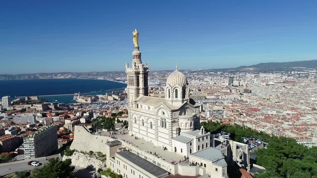 Marseille, Aerial view of Basilica Notre Dame de la Garde