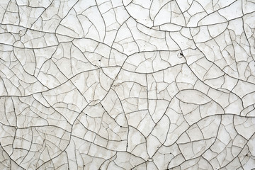 Cracked white paint of old age on a wooden surface.
