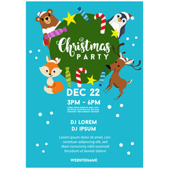 blue christmas party poster template animal zoo