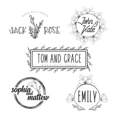 Hand drawn logo collection. Logo design with flowers and beautiful fonts. For designers, florists, Wedding Planner, photographers and other creative professions