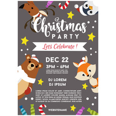 gray christmas party poster template animal cute