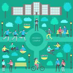 Student Campus Teenagers Poster Vector Illustration