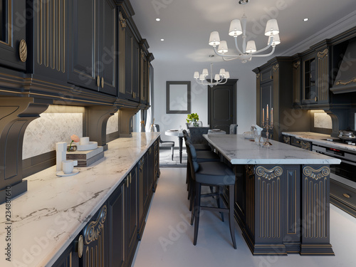 Modern Wood Classic Kitchen Design modern classic kitchen design with black cabinets and white marble worktop and floor