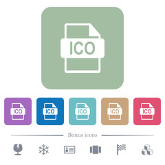 ICO file format flat icons on color rounded square backgrounds