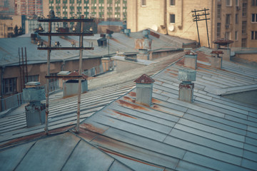 View of the roofs of urban houses