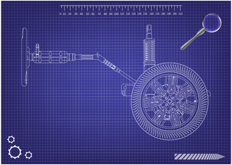 3d model of steering column and car suspension on blue