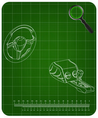 3d model of steering and gearbox on a green