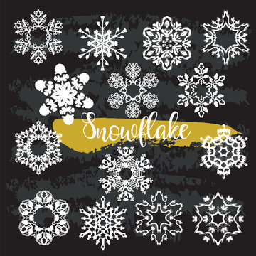 Frozen Snowflake ClipArt black color, Winter Clip Art, Intricate SnowFlakes, Christmas ClipArt, Printable Digital Stamp, Vector White color