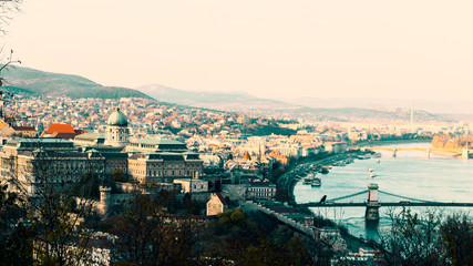 Skyline of Budapest, Hungary, view of danube and buda palace.