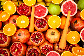 Ripe and juicy half fruit ready for making juice.