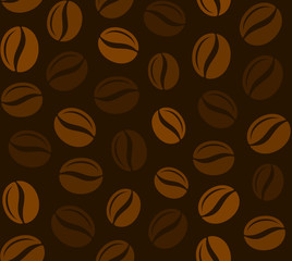 Coffee Grains Seamless Pattern on Dark Background. Vector