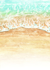 Wave with white clean foam roll into sandy beach