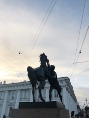 Beautiful statue of a man and horse in St. Petersburg