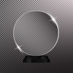 Glass shining trophy Isolated on black transparent background. Glass Trophy Award illustration,