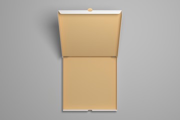 Empty opened 3d illustration pizza box mock-up. Blank packaging box mock up.