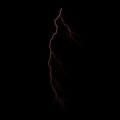 Isolated realistic electrical lightning strike visual effect on black night background. Energy change. 