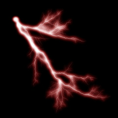 Isolated realistic electrical lightning strike visual effect on black night background. Energy change. 