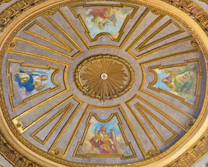 TURIN, ITALY - MARCH 14, 2017: The cupola with the fresco of virtues in church Basilica del Corpus...