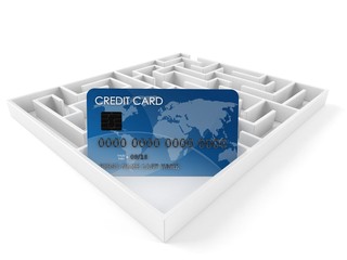 Credit card inside maze - obrazy, fototapety, plakaty