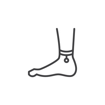 Feet with anklet outline icon. linear style sign for mobile concept and web design. Legs and ankle Jewelry simple line vector icon. Symbol, logo illustration. Pixel perfect vector graphics