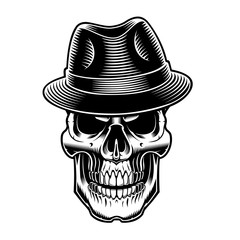 black and white illustration of vintage sull in hat.