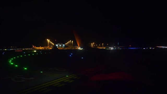 night time zurich city airport aircraft departure window pov panorama 4k switzerland
