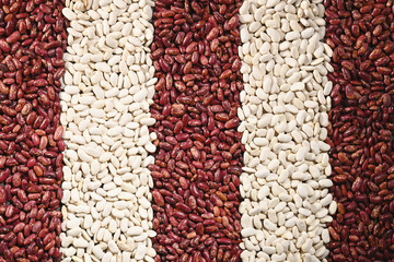 Pattern with white beans and red beans. Horizontal. Top view.
