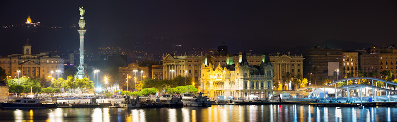 Panorama of Port Vell at Barcelona in night