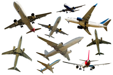 Collection of aircrafts isolated