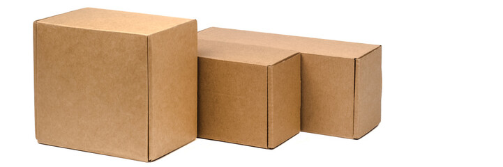 Cardboard boxes for goods on a white background. Different size. Isolated on white background.