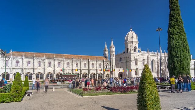 Hieronymites Monastery located in the Belem district of Lisbon timelapse hyperlapse, Portugal.